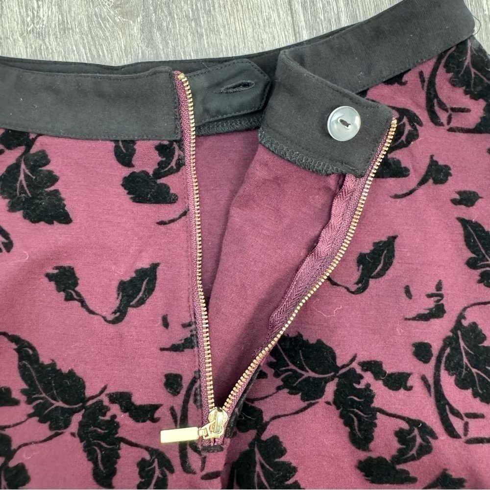 Carmen Marc Valvo Purple Black Velvet Leaf Fall Winter Party Skirts Size 6 - Picture 8 of 11